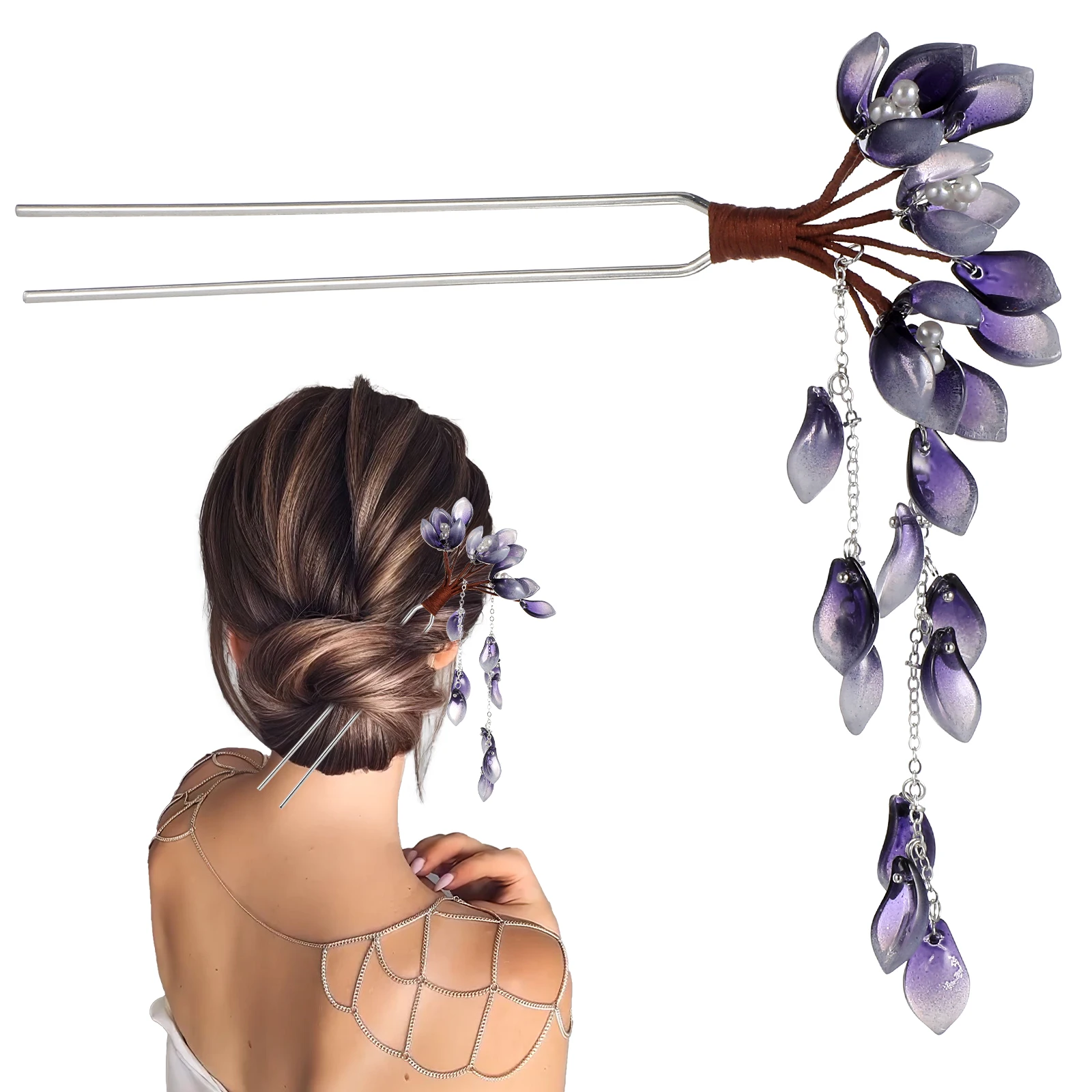 

Tassel Hair Sticks Chinese Style Hairpin Floral Glazes Durable Elegant Accessories Long Hair Bun Stick Wedding Asian