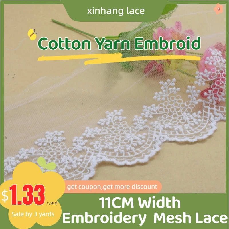

3yards 11cm white cotton embroided lace ribbon guipure trim DIY wedding Accessories dolls lace african french lace applique#3215