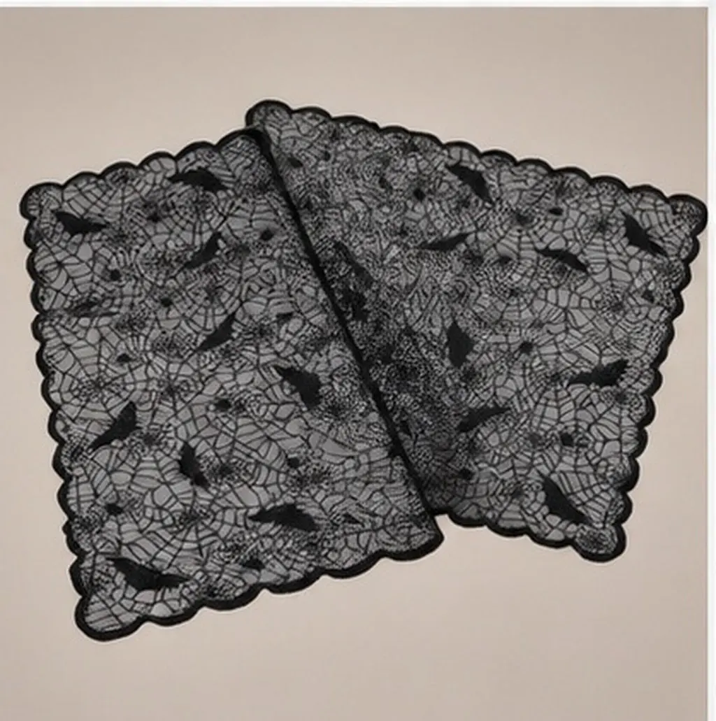 1Pcs Spider Web Tablecloth Black Halloween Lace Decoration Spider-Shaped Table Runner Halloween Party Cobweb Table Cover