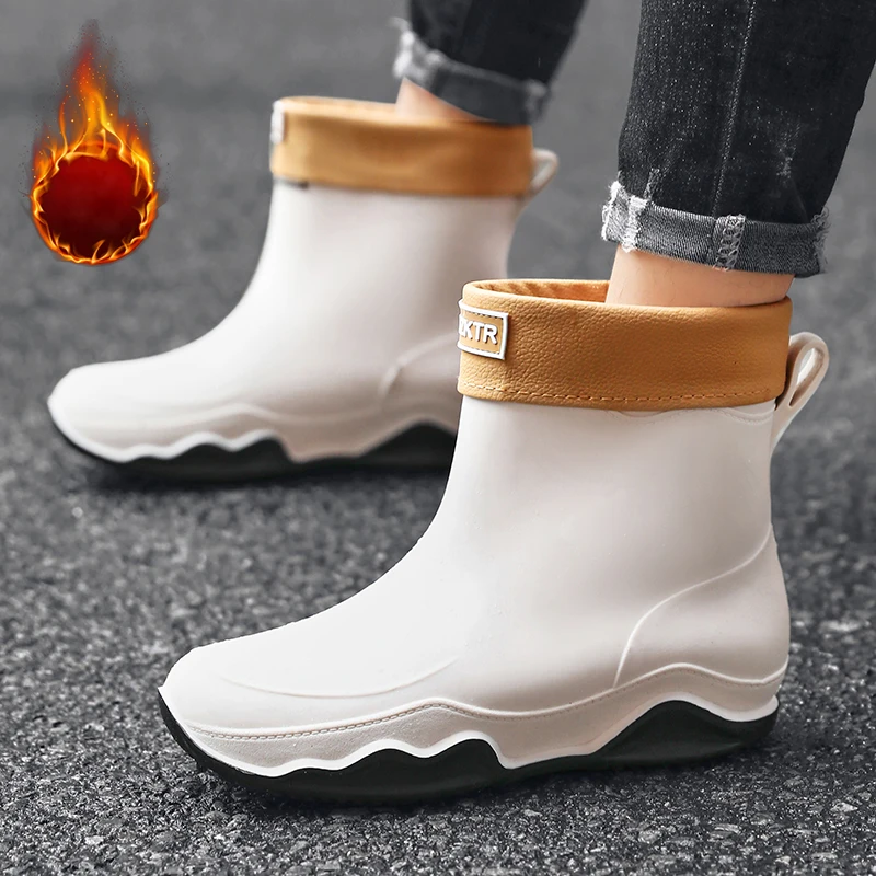 

Casual sneakers Men's women's waterproof rain boots, short, flat, fashionable and casual outdoor work chef shoes warm rain boots
