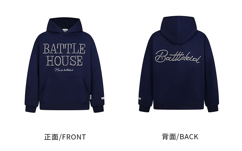 American Retro Heavy Industry Letter Beaded Design Hooded Sweatshirt Spring and Autumn Fashion Trend Loose Casual Top Unisex