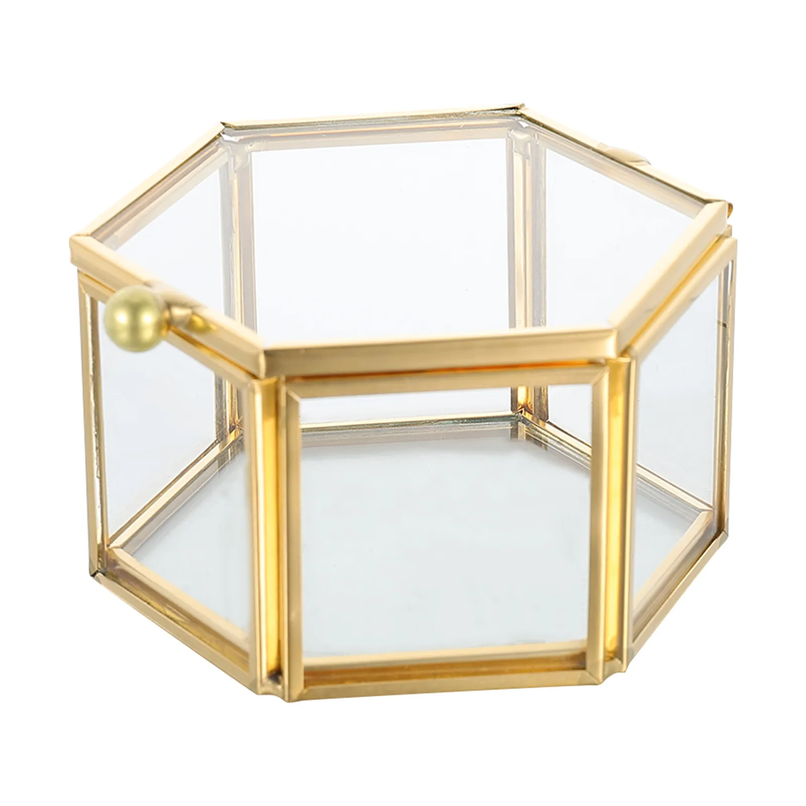 

1Pcs Hexagon Transparent Jewelry Box Alloy Trim Simple Stylish Storage Holder for Earrings Bracelets Necklaces Brooches Trinkets