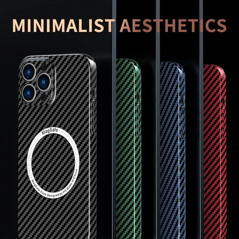 Carbon Fiber Texture For Magsafe Magnetic Wireless Charge Case For iPhone 14 13 12 11 Pro Max Plus Ultra Thin Hard PC Cover Coqa