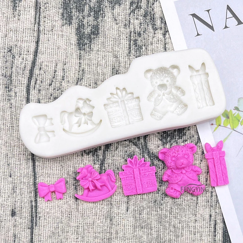 Bear Rocking Horse Silicone Mold Sugarcraft Cupcake Baking Mold Fondant Cake Decorating Tools
