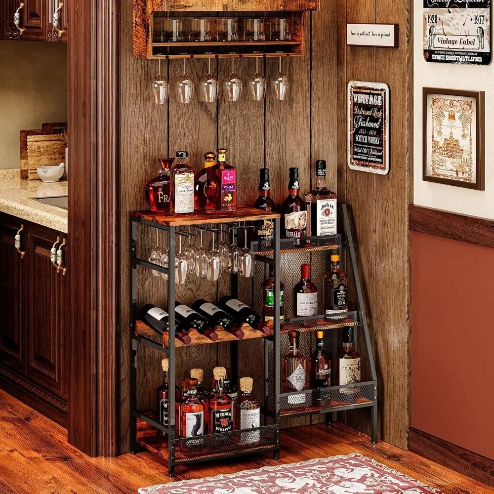 Versatile Liquor Stand for Home Bar, Wine Rack Freestanding Floor, Mini Bar Table for Liquor Whiskey Wine, 3-Tier Trapezoidal Li