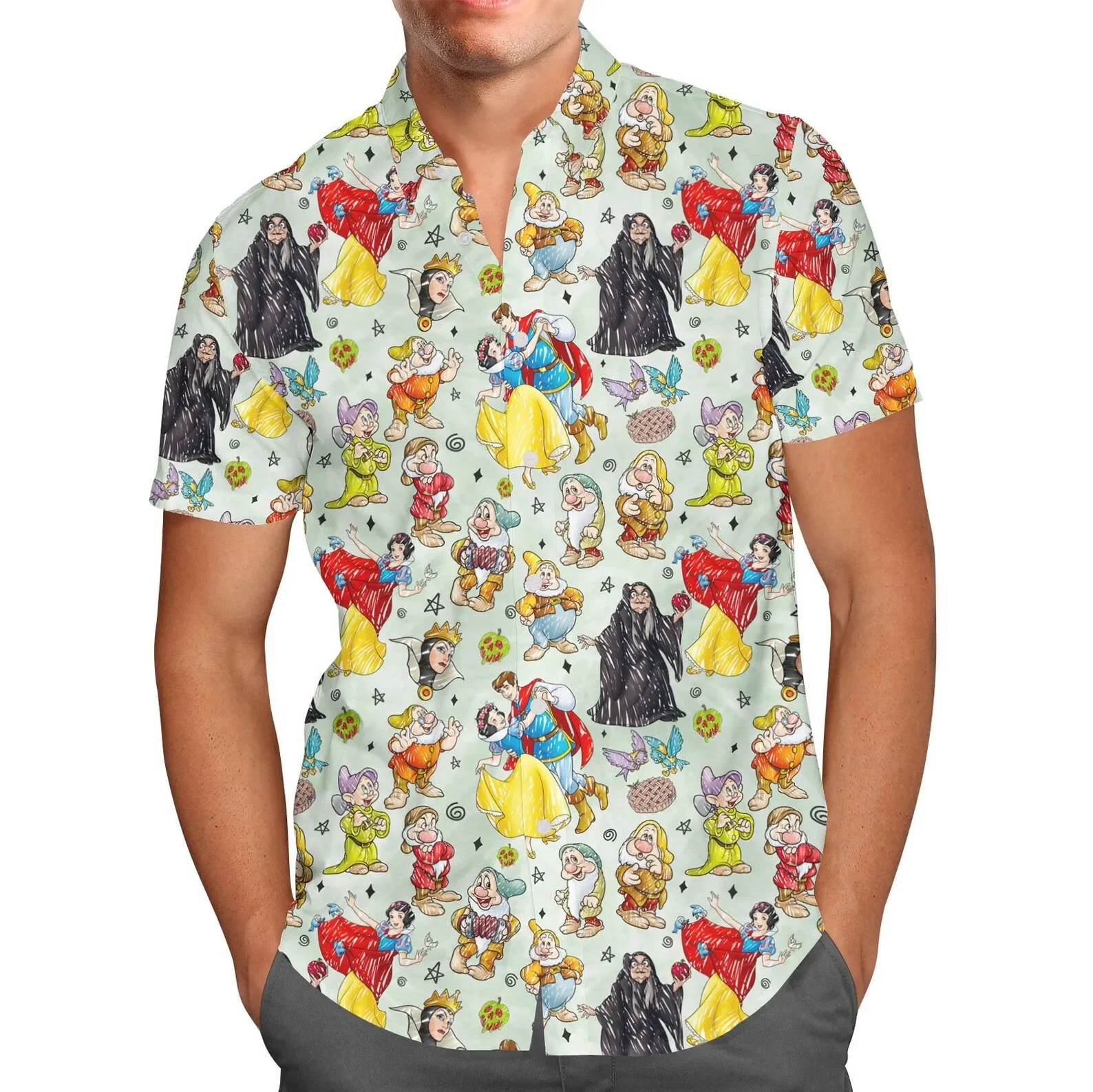 Grumpy Dwarf Snow White Hawaiian Shirt For Men's Disney Palm Leaves Hawaiian Shirt Men's Clothing Casual Beach Button Down Shirt