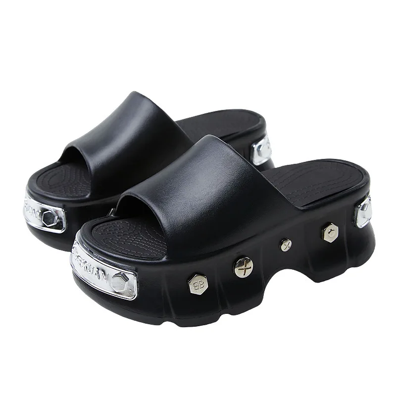 7.0 รองเท้าแตะด้านล่างหนาสุดเท่สําหรับผู้หญิงในฤดูร้อน ชายหาด และริมทะเล กันลื่น ทันสมัย เพิ่มความสูง เหนียบ