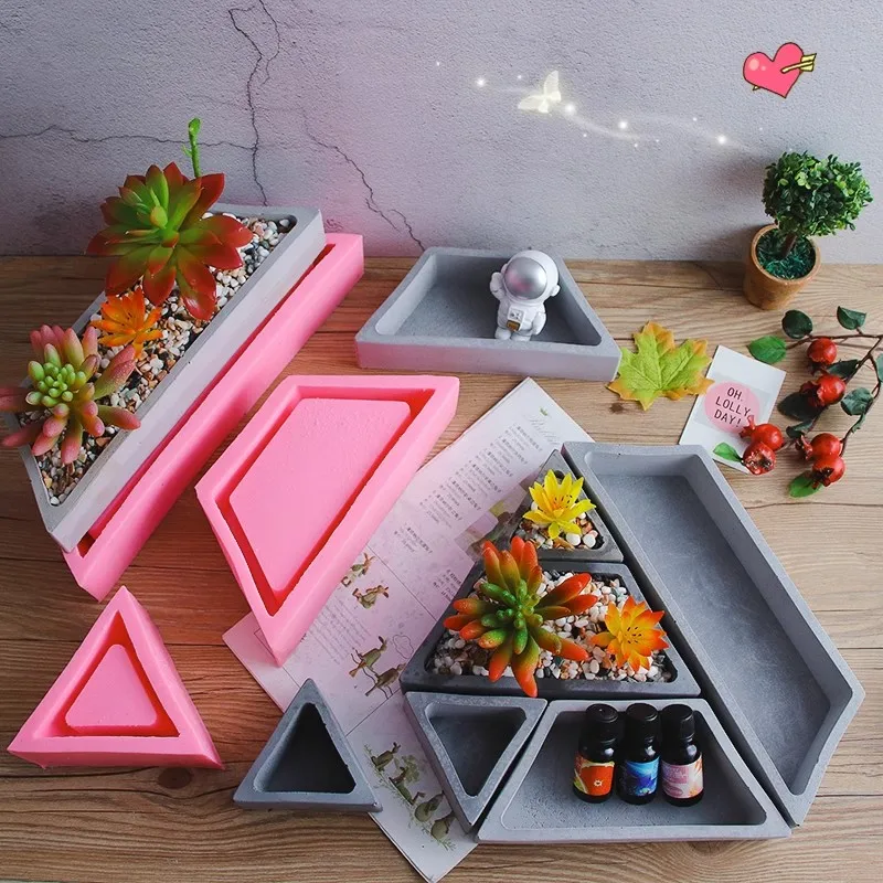 

DIY Self-Made Trapezoidal Triangle Clear Concrete Silicone Mold, Creative Flower Pot Combination, Cement Flower Pot Plaster