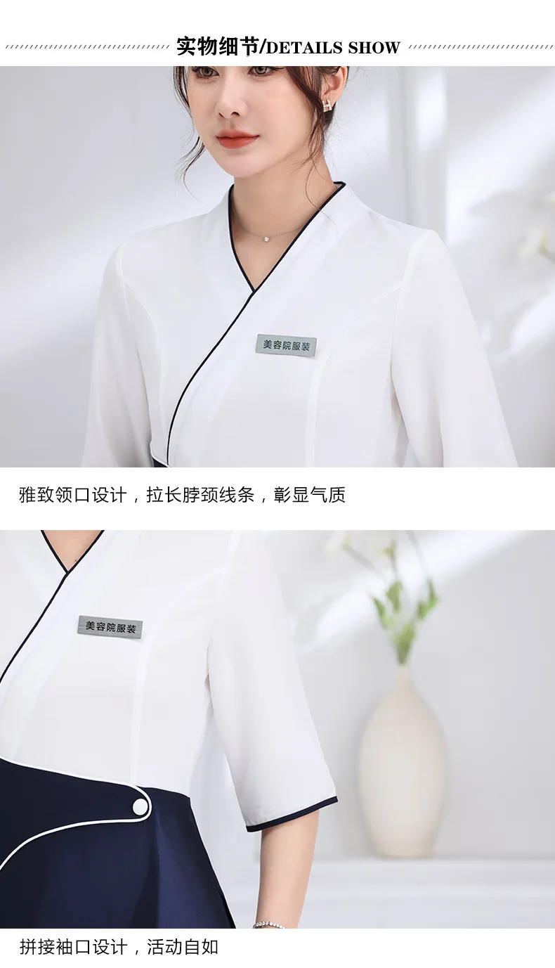 Korean Style Salon Female Spring And Autumn Work Blouse+Pants Set Hospital Front Desk Staff Workwear SPA Beauty Uniform