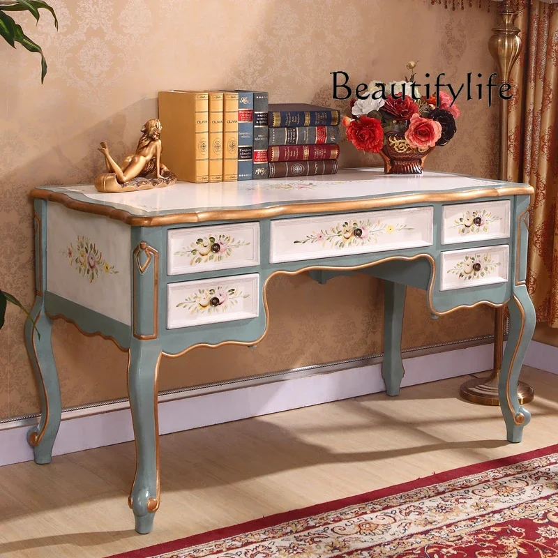 

Retro American Solid Wood Desk Mediterranean Home Bedroom Multifunctional Storage Designer Simple