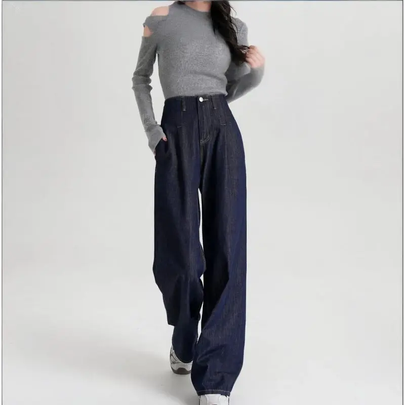 

Spring Autumn Blue Jeans Women Casual High Waist Thin Denim Trousers Fashion Versatile Wide-leg Pants Female Cowboy Pantalons