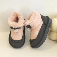 Children Snow Boots Girls Warm Plush Snow Boots Boys Toe Protection Non-slip Soft Sole Infant Boots Size 15-26