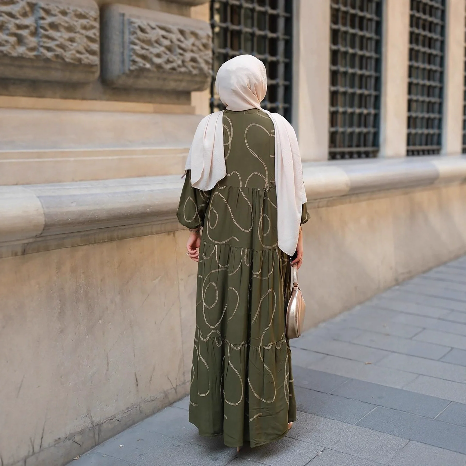 

Рамадан, исламское Ближневосточное мусульманское роскошное модное Дубайское арабское женское платье с v-образным вырезом и принтом, свободное повседневное длинное платье