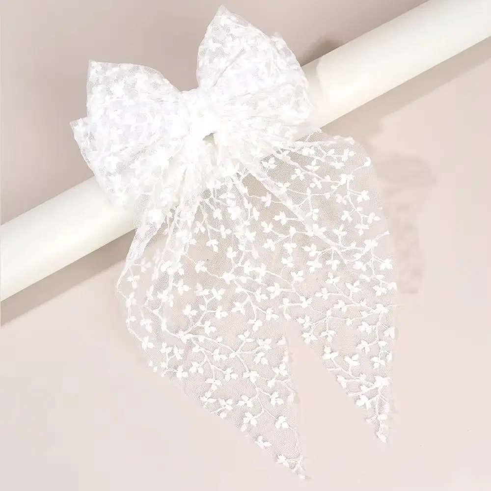 

Fashion Sweet Large Bow Hair Clip Lace Elegant Bownot Hairpin Embroidery Double-Layer Headwear For Girls Korean Accessories