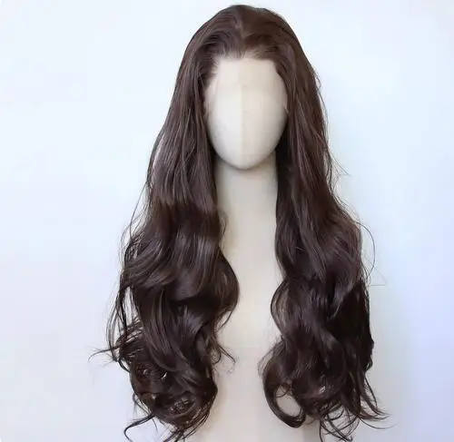 Dark Chocolate Brown Wig Synthetic Lace Front Wig Long Body Wave Lace Front Synthetic Wig Pre Plucked Heat Resistant Fiber Hair