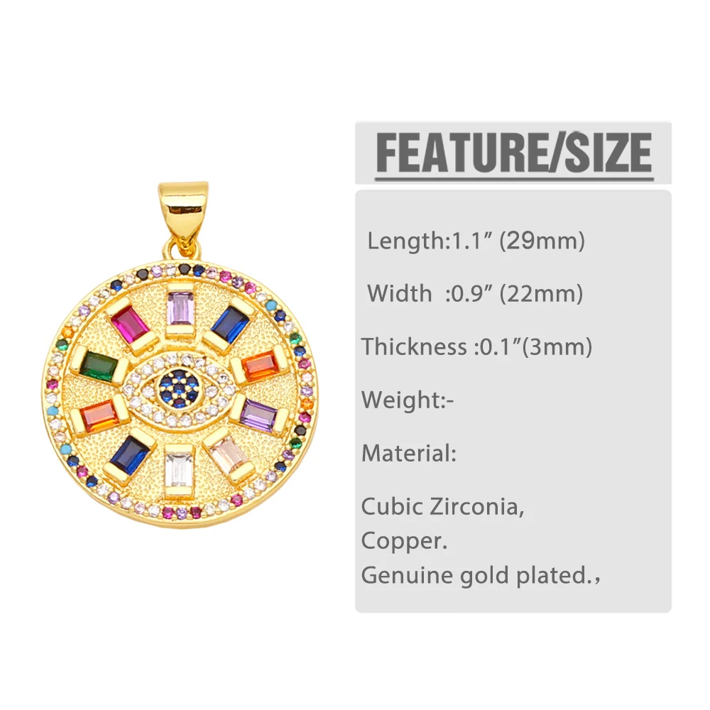 Clearance Multicolor CZ Turkish Eye Medal Necklace Pendant Copper Gold Plated Beads Cross Eagle Jewelry Making Supplies pdta942