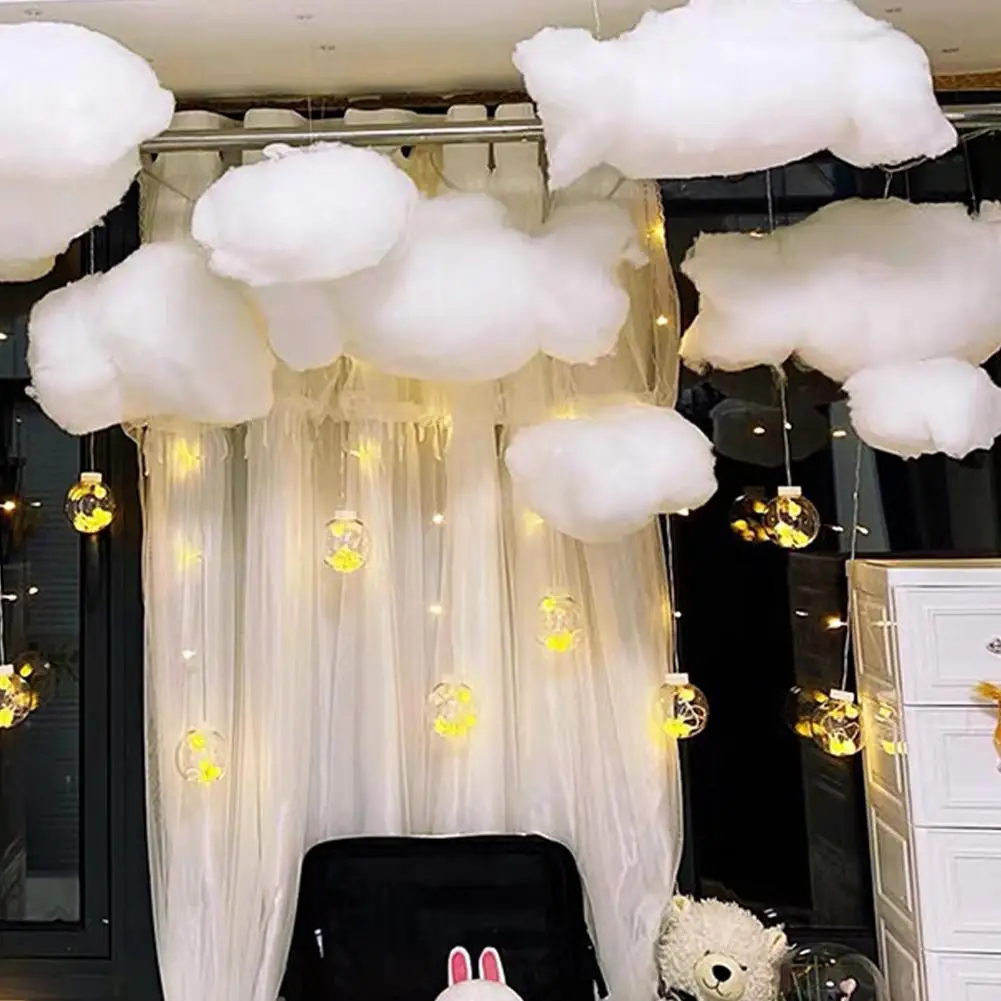 Artificial White Cotton Cloud Wedding Background Decor Props Backdrop T Stage DIY Birthday Party Wedding Hanging Ornament