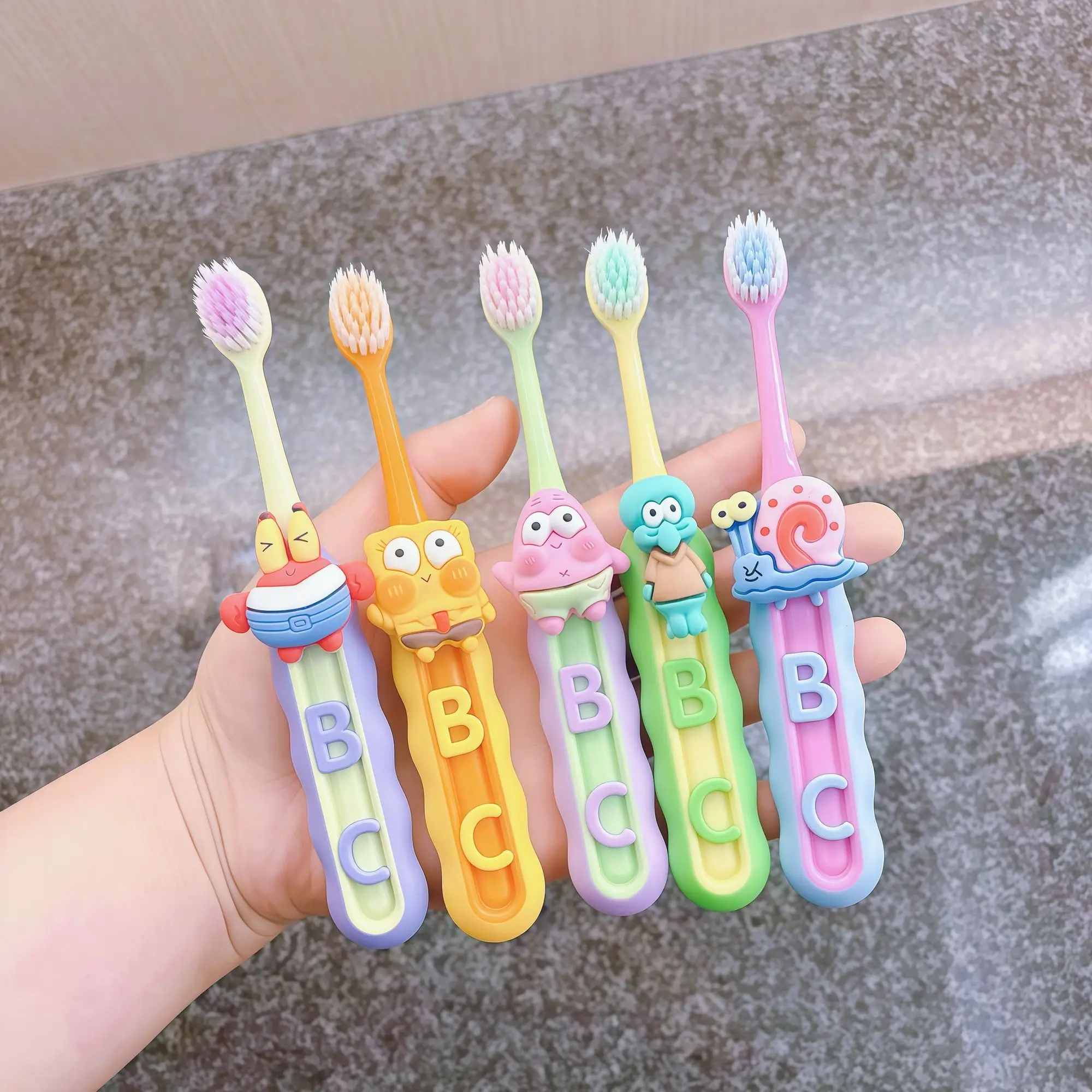 SpongeBob Toothbrush Soft Fine Bristles Protect Gums 3D Cartoon Character Anti-slip Wave Handle Wide Brush Teeth Cleaning Tool