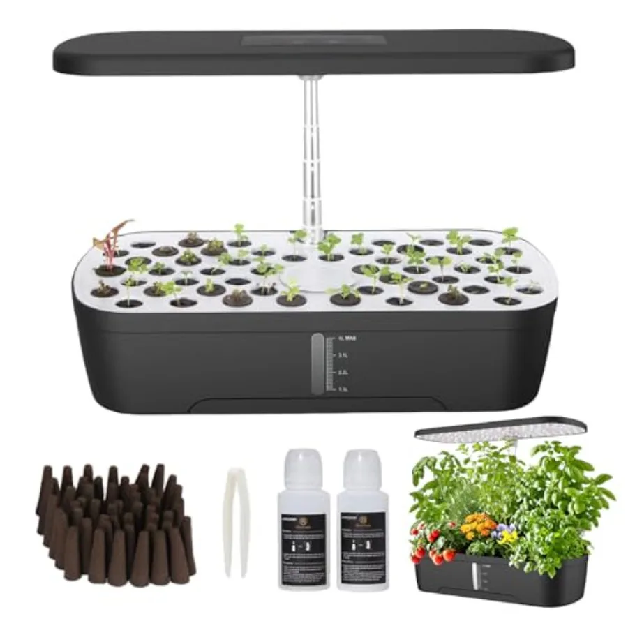 

52 Pods Hydroponics Growing System Kit, Indoor Herb Garden with Smart LED Grow Light, Large Capacity Water Tank, Adjustable Hei