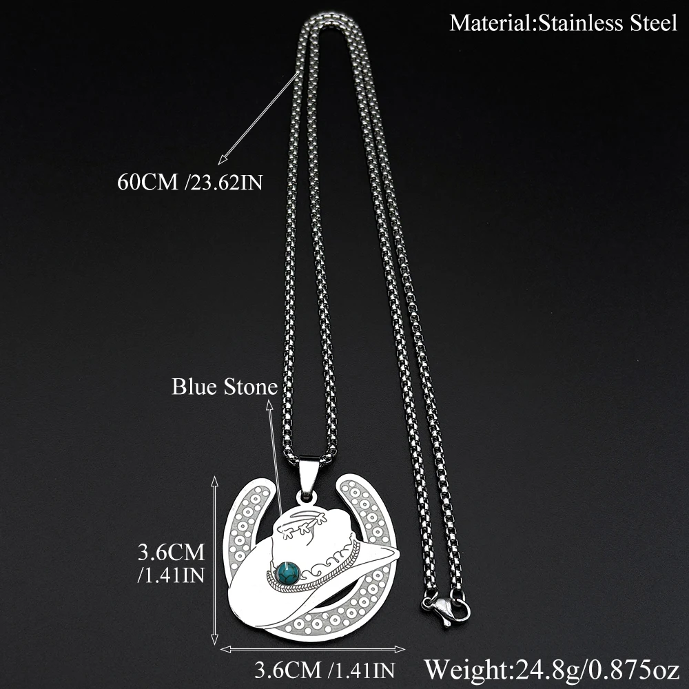 Glücksbringer-Hufeisen Western Cowboy Hutkette für Damen und Herren – Edelstahl Türkis U-Form Vintage Indianer Halskette Schmuck Geschenke – Detail 3