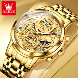 OLEVS 2024  Men's Watches Top Brand Luxury Original Waterproof Quartz Watch for Man Gold Skeleton Style 24 Hour Day Night New