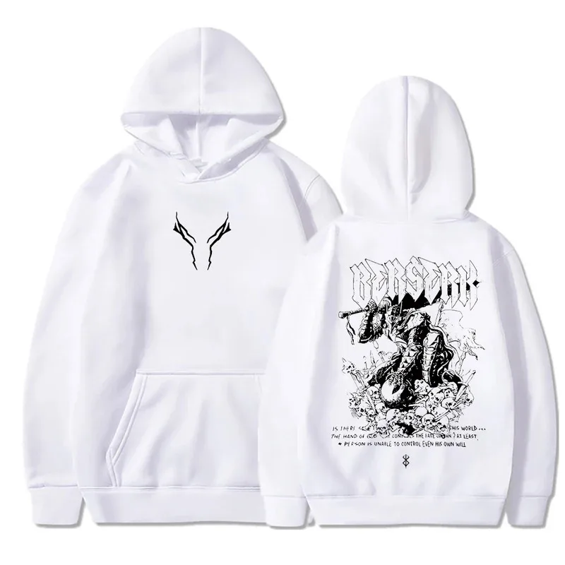 انمي ياباني هوديي موضة جديدة هوديس مانغا Berserk كم طويل البلوفرات خمر Y2k بلايز عادية Harajuku الرجال بلوزات