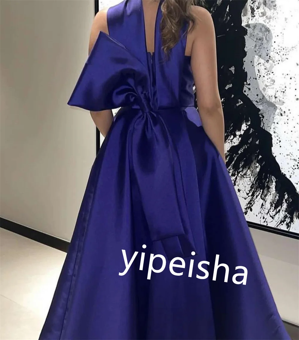 Fashion Satin Pleat A-line Halter Midi Dresses Evening Dresses Chinese Style Unisex Modern Style Exquisite Sparkle Matching