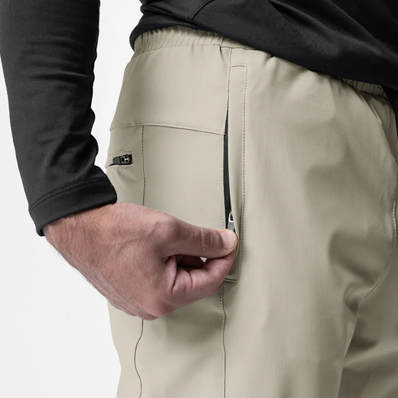 

Quick Dry Zipper Leg Pants Gym Men's Sweatpants Casual Straight Leg Trousers mid Waist Polyester Elastic Fiber Green Color