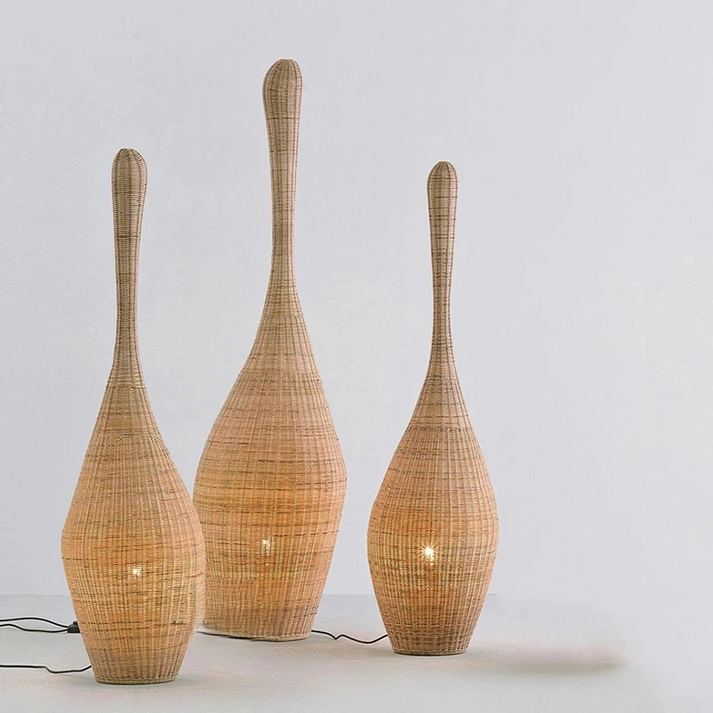 

Retro Japanese-style Floor Lamp Vintage Rattan Floor light for Living Room Bedroom hotel Hand-woven Standing Lamp