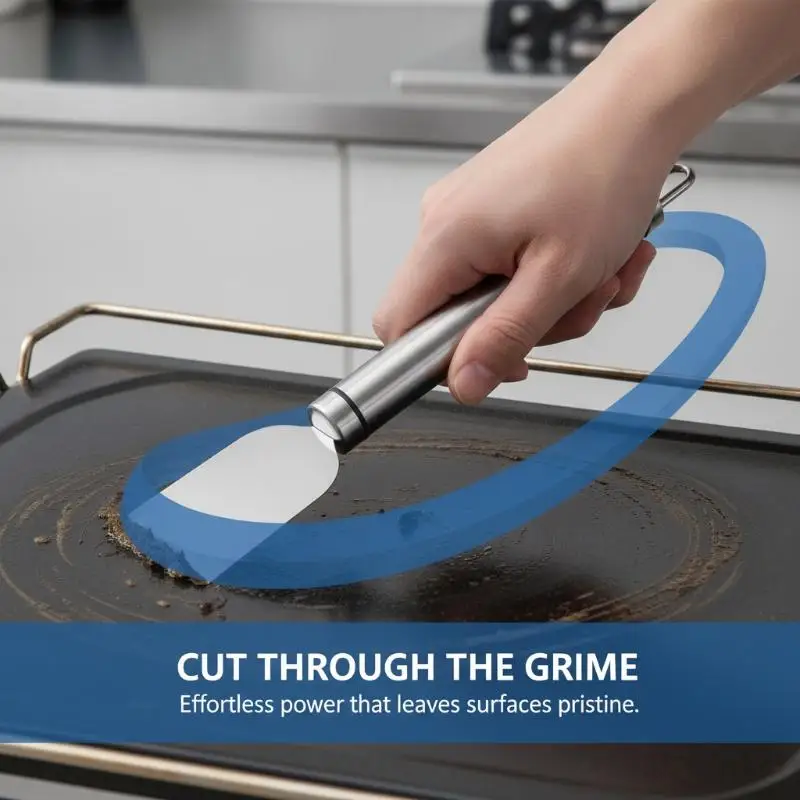 Stainless Steel Cleaning Scraper With Rust Proof Blade Hanging Loop For Kitchen Grease Sticker Ice Residue Removal