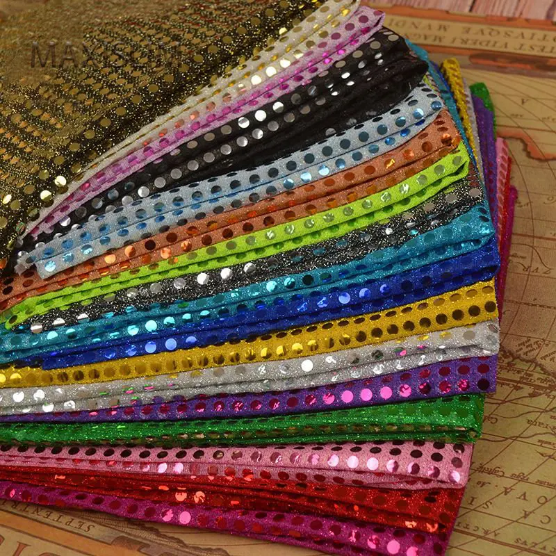 Fashion Sparkling 6MM Mesh Sequin Fabrics 28 Colors For Dress Tablecloth Wide：100CM