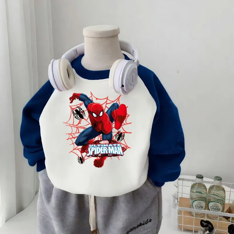 春秋の新スタイルスパイダーマンプリントベビーボーイズカジュアルスウェットシャツスプライス長袖パーカー子供用カジュアルプルオーバートップス
