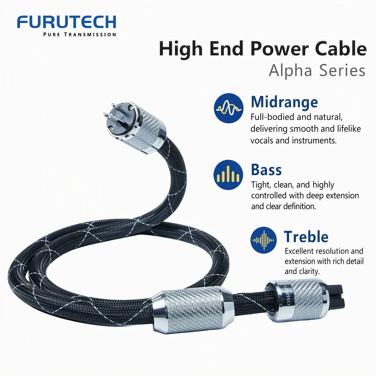Furutech FP-S55N Nano Ag-Au HiFi Power Cable with FI-50 NCF Plug Audiophile Power Cord for DAC Amplifier CD Player