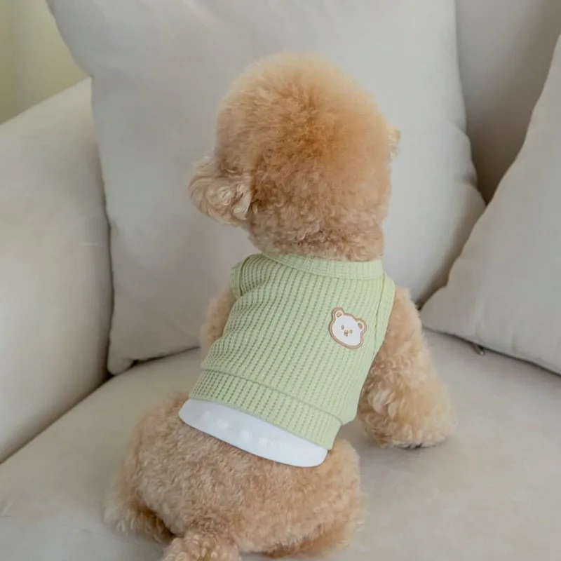 

Green Waffle Pet Clothes Thin Breathable Puppy Vest Small Dog Teddy Summer Short Sleeve Cartoon Dog Clothes