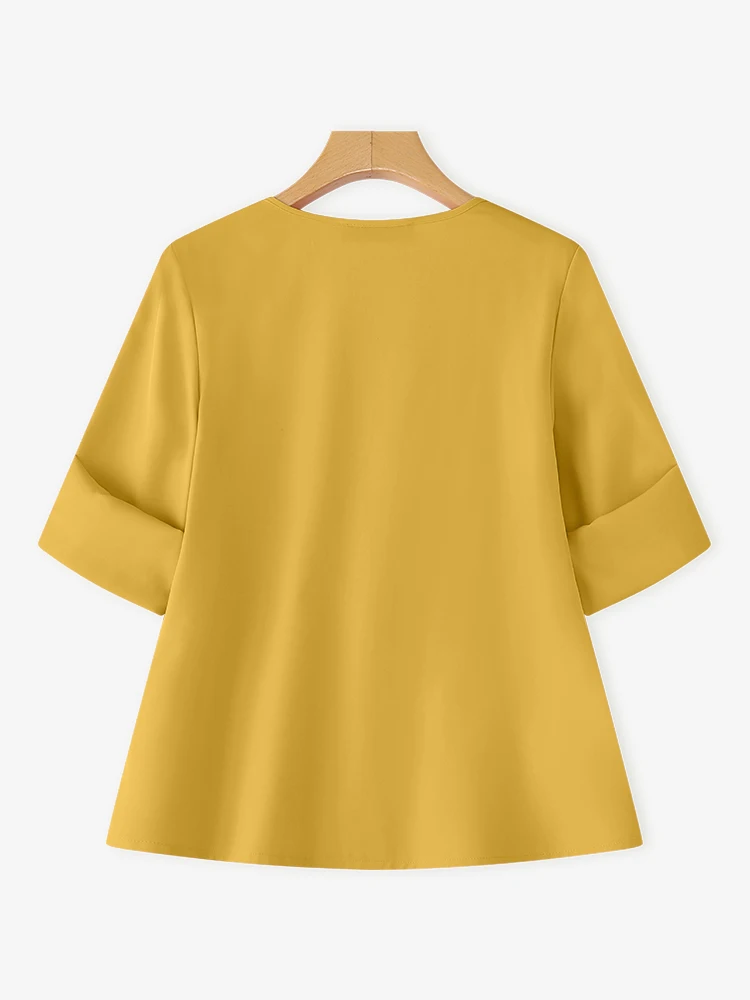 ZANZEA, camisas a la moda para mujer, blusa elegante con manga 3/4, Tops tipo túnica informales con estilo 2021, Blusas coreanas plisadas para oficina para mujer