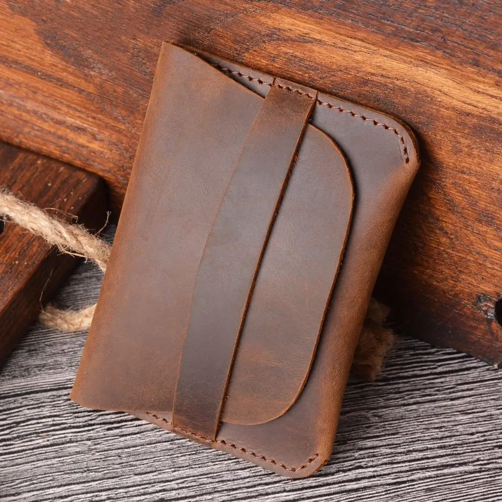 

Vintage Simple Genuine Leather Card Holder Creative Retro Casual Mini Purse Wallet First Layer Cowhid Leather Small Storage