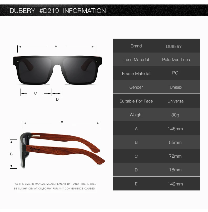 DUBERY Natural Wooden Sunglasses Men Polarized Fashion Sun Glasses Original Wood Oculos De Sol Masculino 219