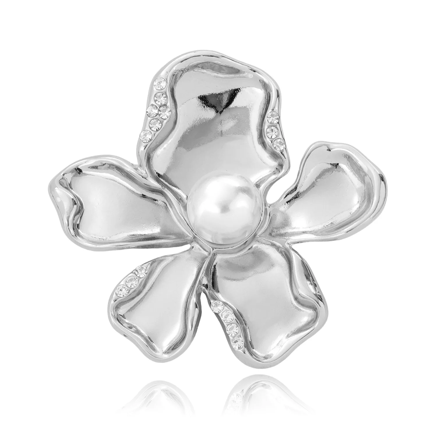 

Fashionable Smooth Floral Rhinestone Brooch, Women's 2-color Imitation Pearl Banquet Dress, Casual Gift, Daily Accessory