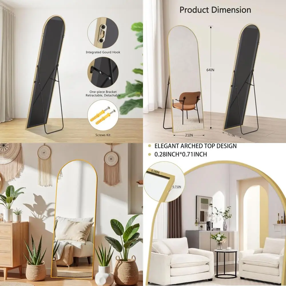 

Gold Arched 64x21 Floor Length Mirror for Home Wall and Bedroom Decor