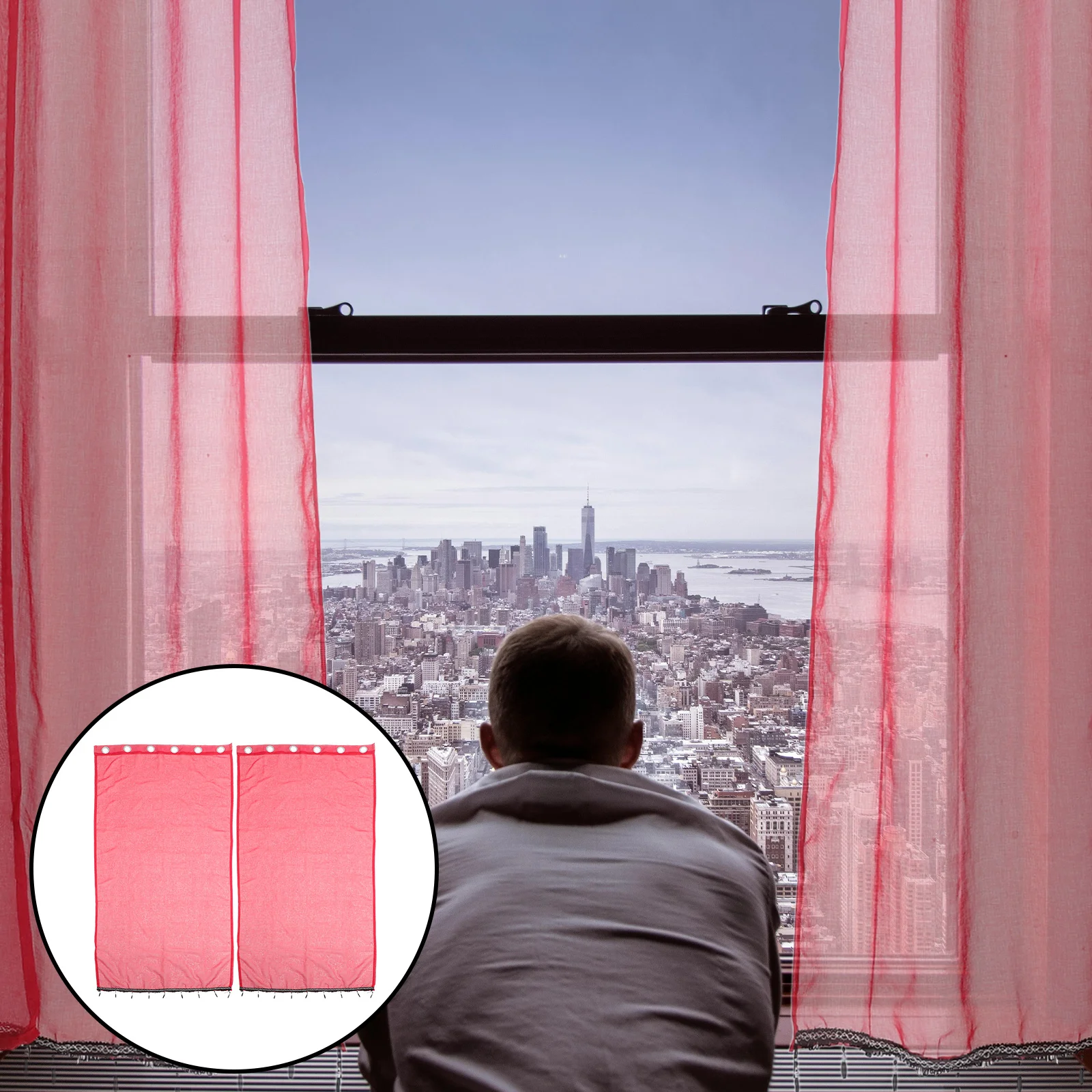 

2Pcs Pure Color Sheer Curtains for Kitchen Window Room Bedroom Red Glitter Panel Winter Home Decor Festive