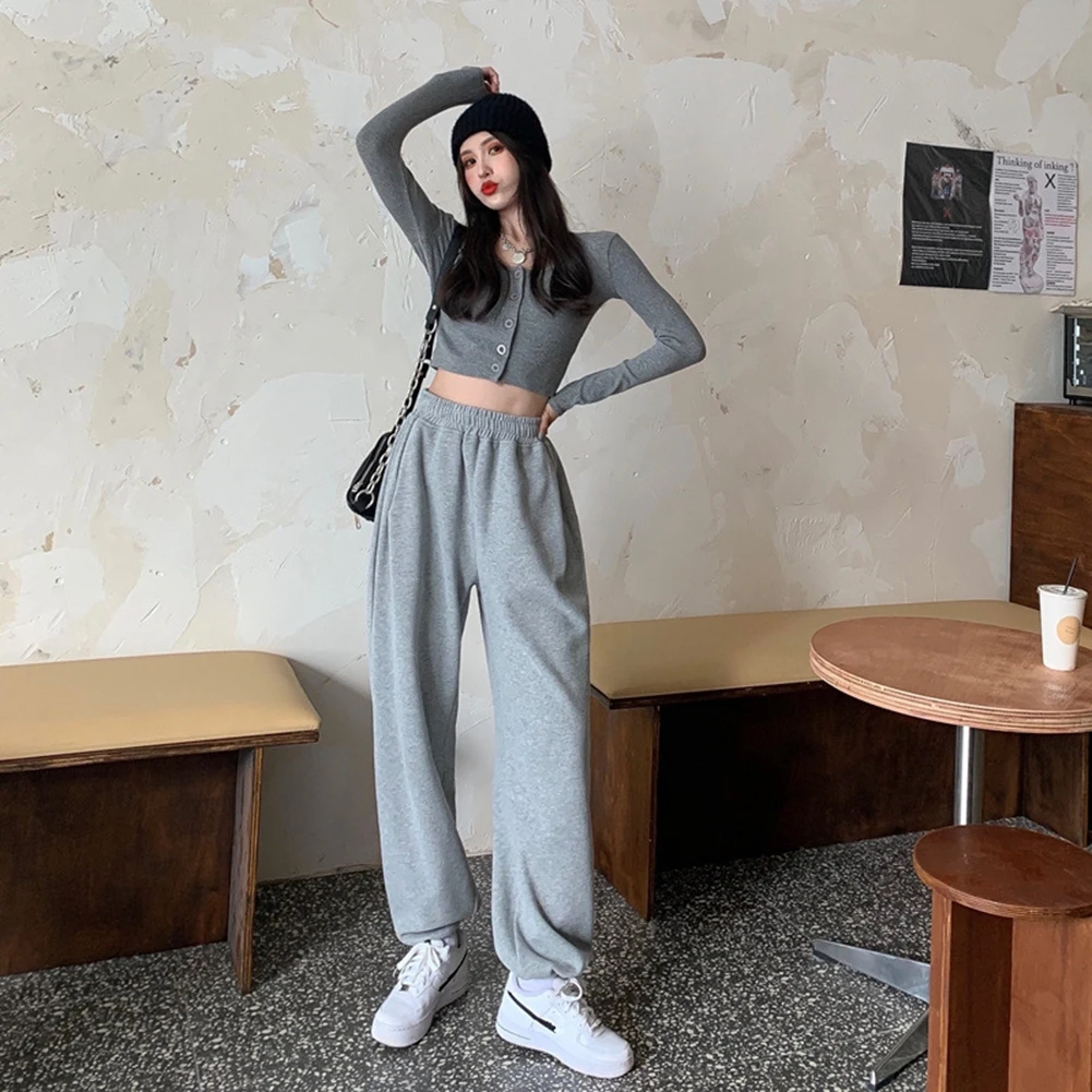 بنطال رياضي عالي الخصر واسع الساق مع أصفاد مستقيمة الساق