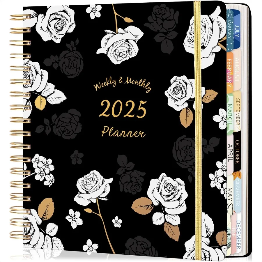 

2025 2025 Weekly and Monthly January 2025 December 2025 8.3" x 9.3" 2025 Hardcover Spiral Bound 12 Monthly Tabs Elastic Clos