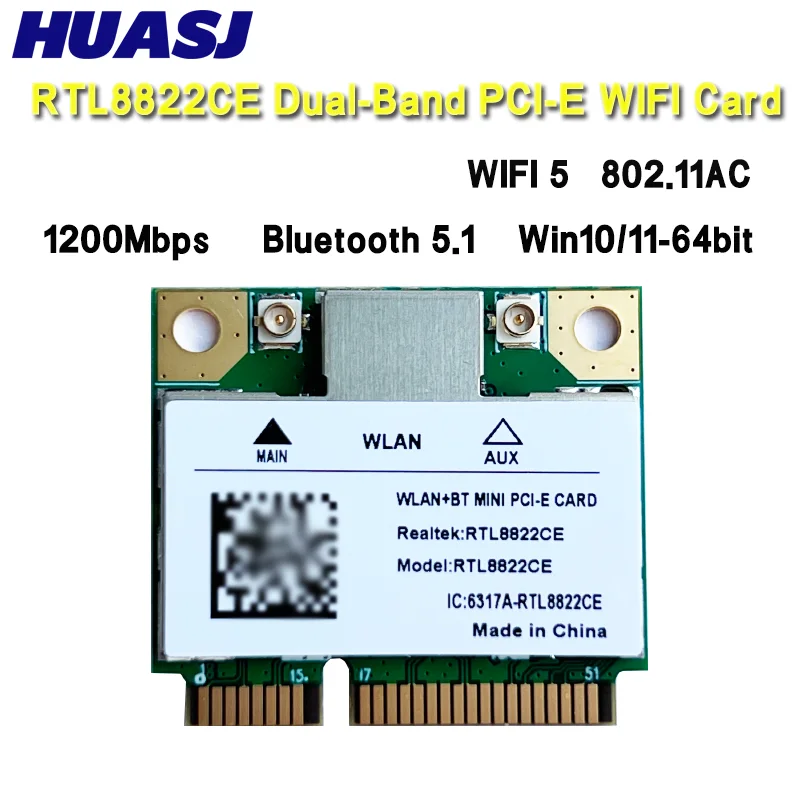 

RTL8822CE 1200 Мбит/с двухдиапазонный 2,4G/5Ghz 802.11AC Wi-Fi сетевая карта miniPCIe для Bluetooth 5,1 поддержка ноутбука/ПК Win10/11
