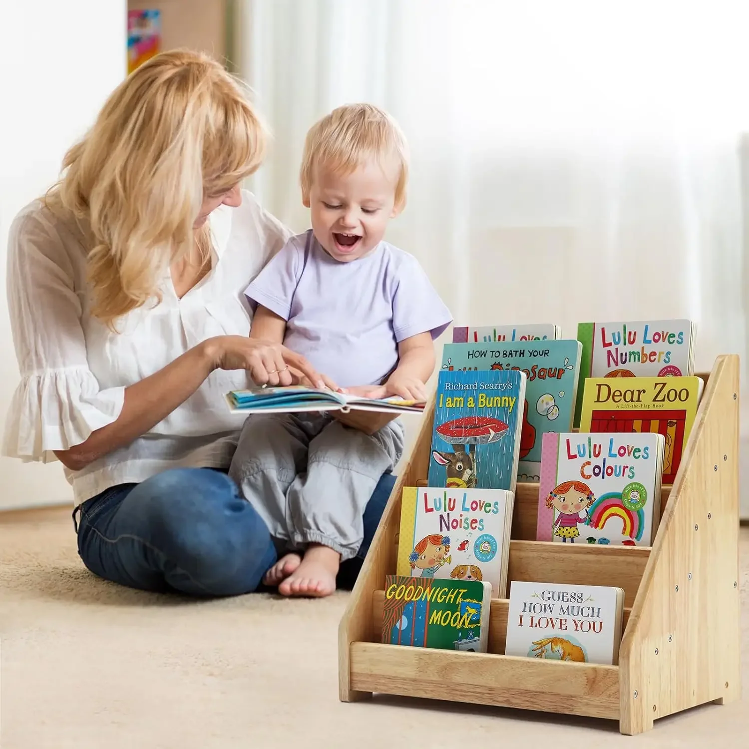 Bibliothèque pour tout-petits de 1 à 5 ans, présentoir à livres en bois à 5 niveaux avec tableau noir pour chambre à coucher, pour jeu