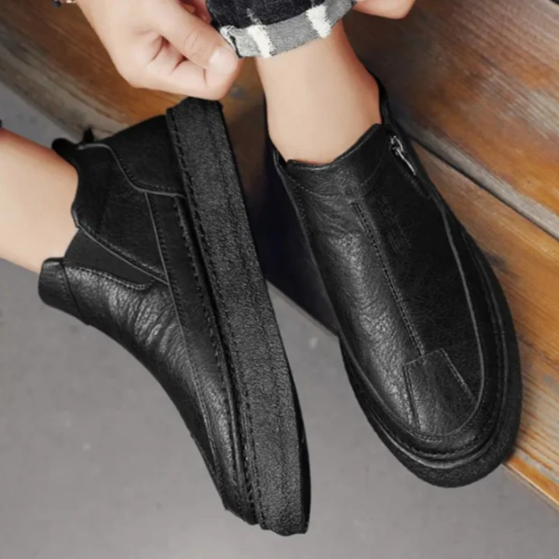 Brown Men\'s Leather Shoes Platform Male Casual Shoe Thick Sole Classic Original on Sale Free Delivery Shipping Fashion 2025 Pu
