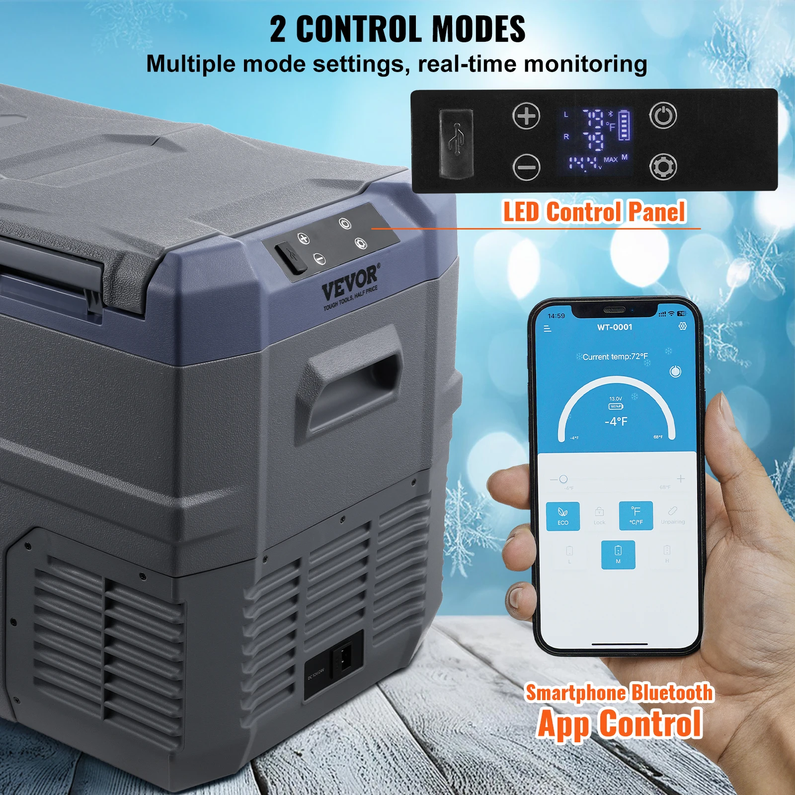 VEVOR 35L 45L 55L Car Refrigerator Car Refrigerator Fridge Dual Zone Portable Freezer -4℉-68℉ Adjustable Range