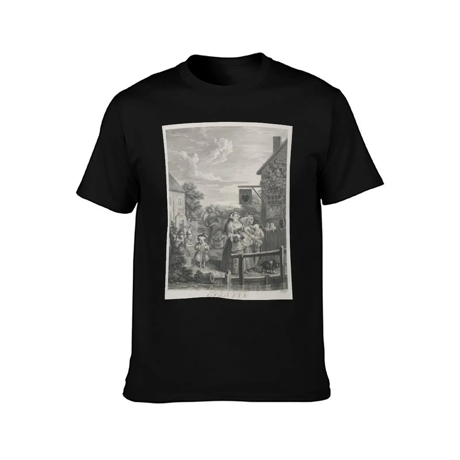 William Hogarth (1697-1764) - The Four Times of the Day (1738) - 'Evening' - engraving series T-Shirt t shirt man casual T-Shirt