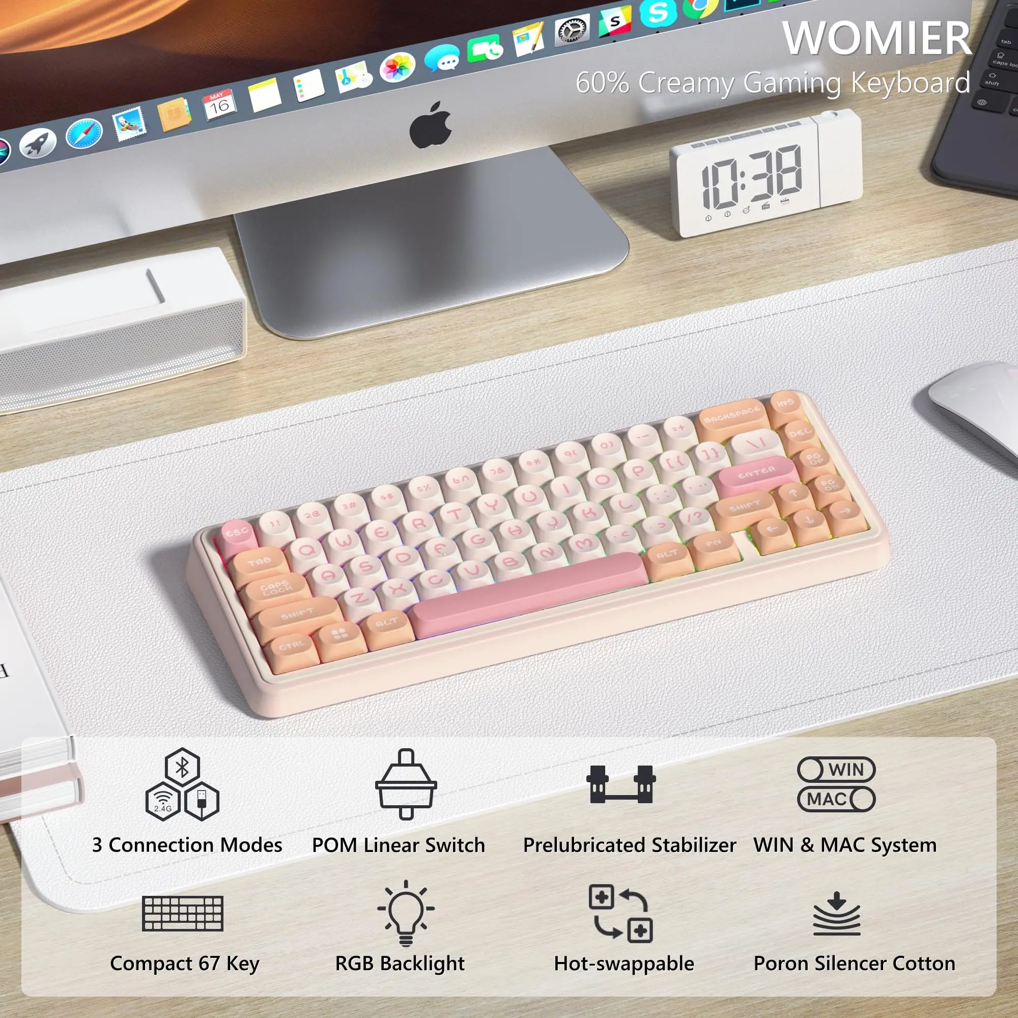 Womier WK60 Wireless Mechanical Keyboard Hot Swap Gasket Gamer Keyboard Bluetooth/2.4GHz/USB-C RGB Backlit Keyboard for Win Mac