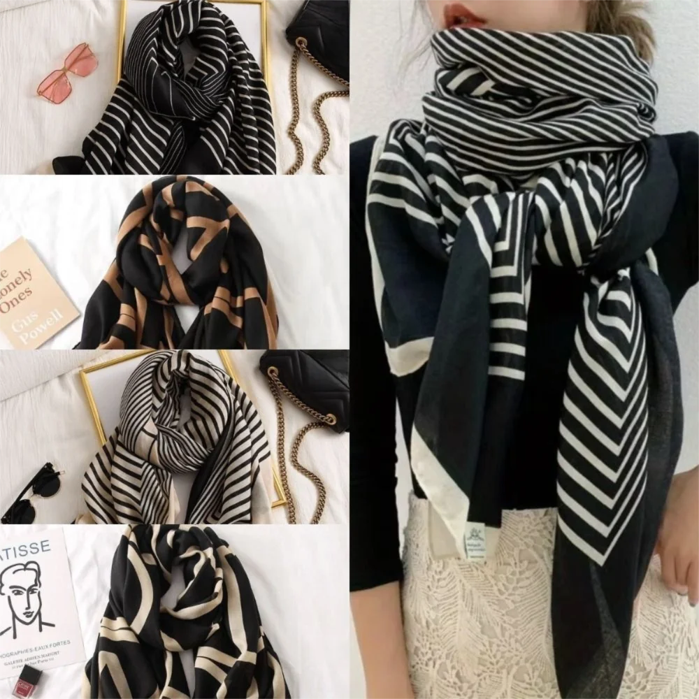 

New ​​Lightweight Women Cotton Scarf​​ Soft Striped ​​Winter Shawl​​ ​​Plaid Hijab Headband ​​Outdoor Beach Cover​​