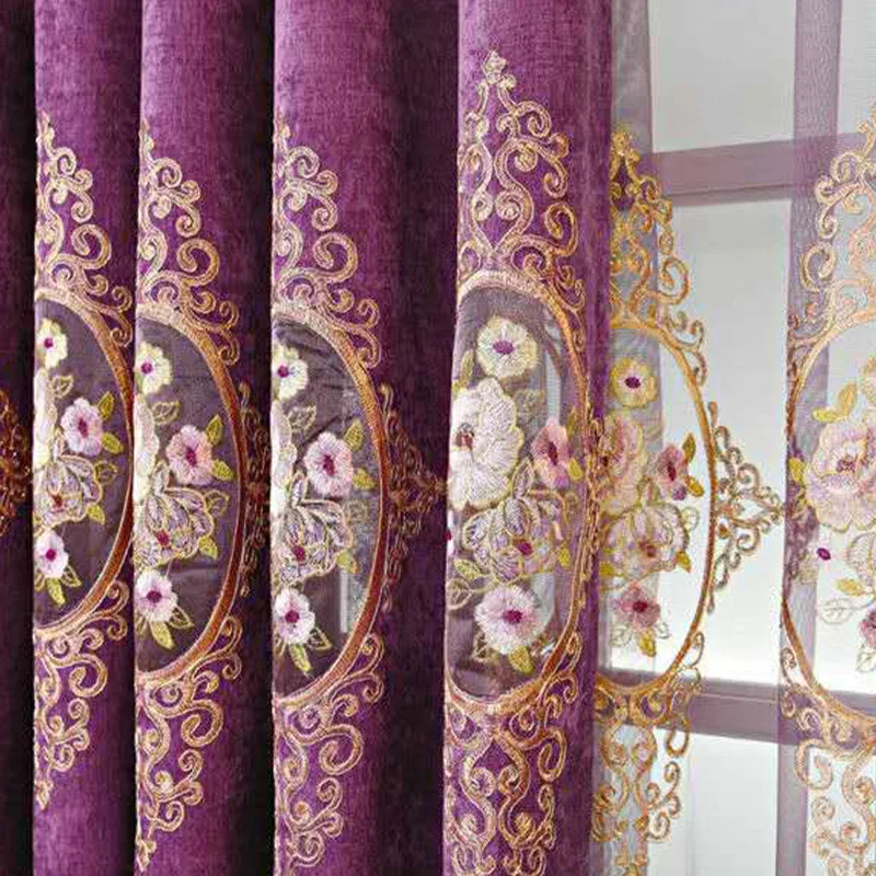 European Style Embroidered Curtains for Living Room Thickened Blackout Embroidered Curtains Customized Version Curtain